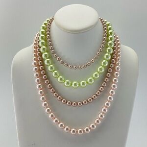 Dropped! Mocha, Lime Green, & Pink Faux Pearl Necklaces.